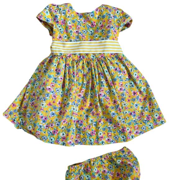 Ralph Lauren Baby Girl Yellow Floral Dress & Bloomers Set – Size 12 Months - Picture 1 of 7